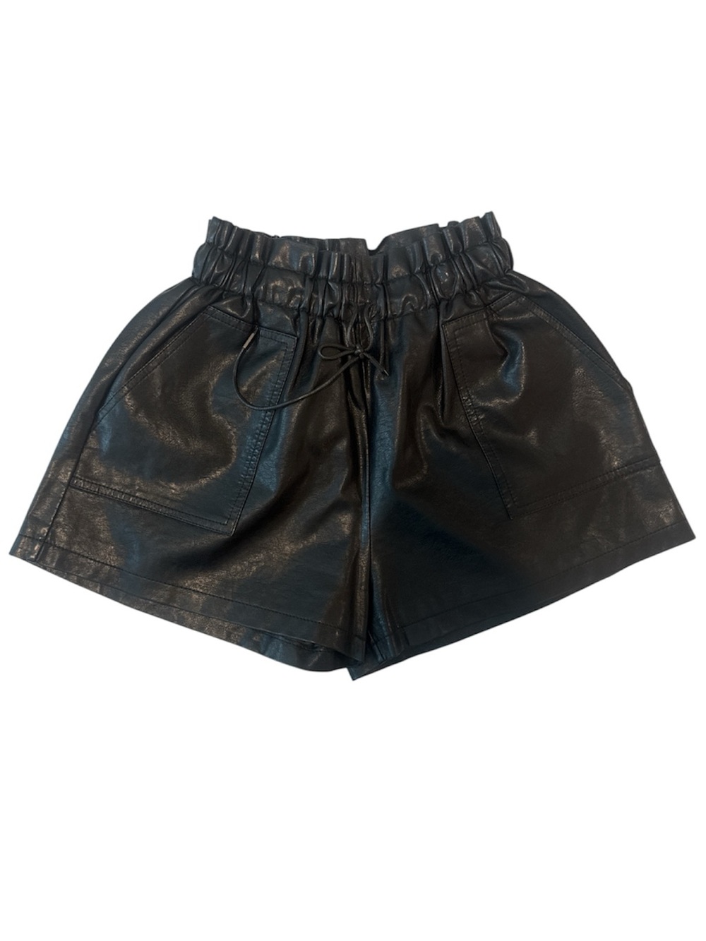 Black Faux Leather Paperbag Waist Women's Shorts